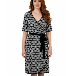 Taylor Sweater Dress Womens XL Black White Short Sleeve Ties at Waist Wrap Style